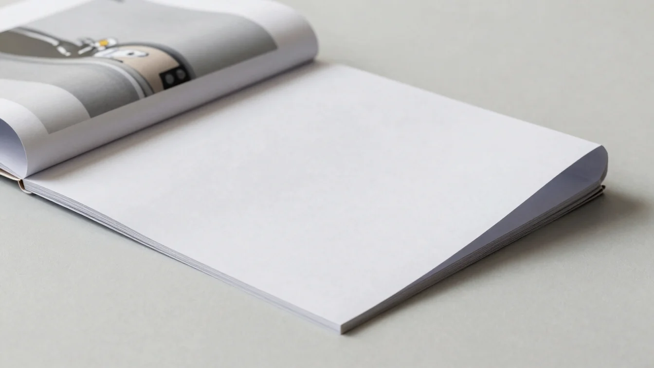 Wide view of a folded brochure beside a rolled poster print, soft
